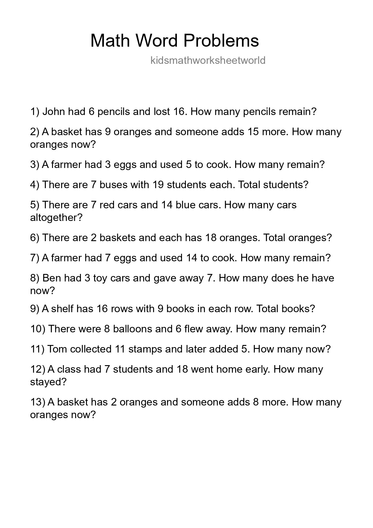 Math Word Problem Worksheet