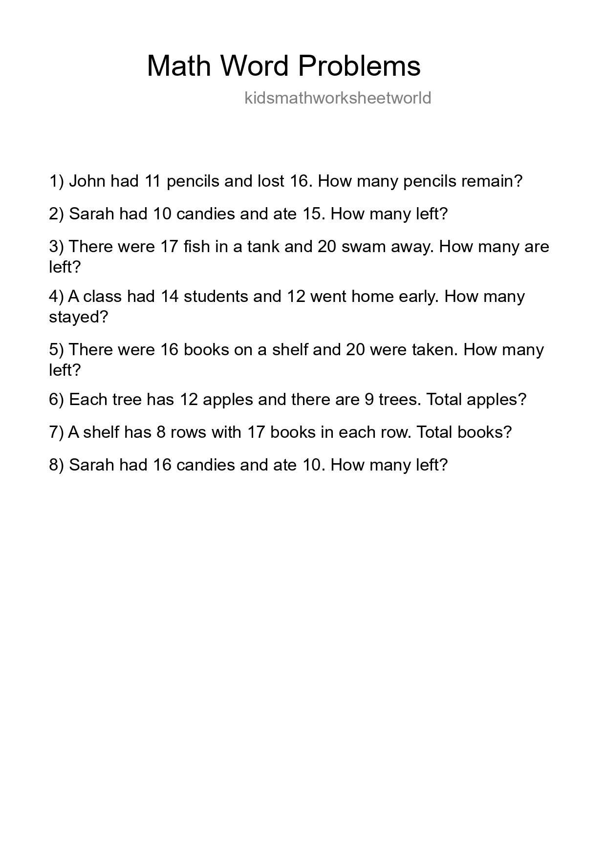 Math Word Problem Worksheet