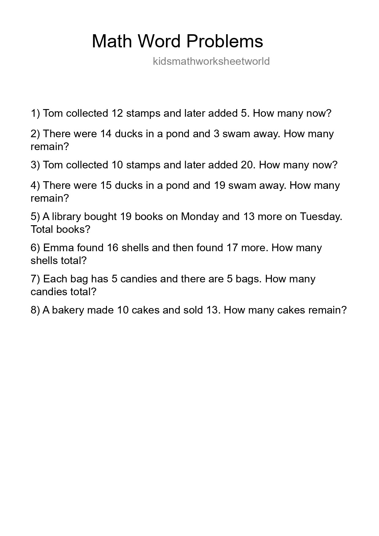 Math Word Problem Worksheet