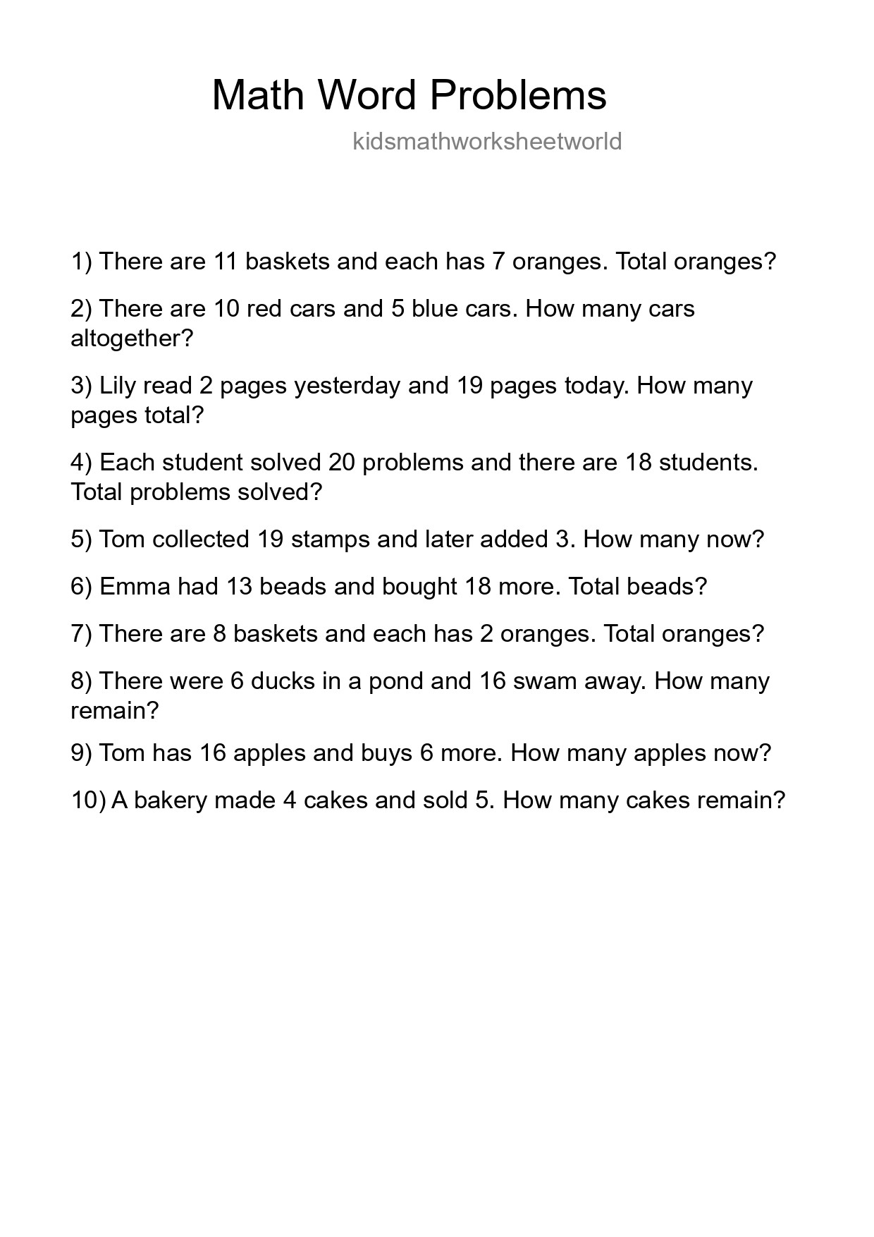 Math Word Problem Worksheet