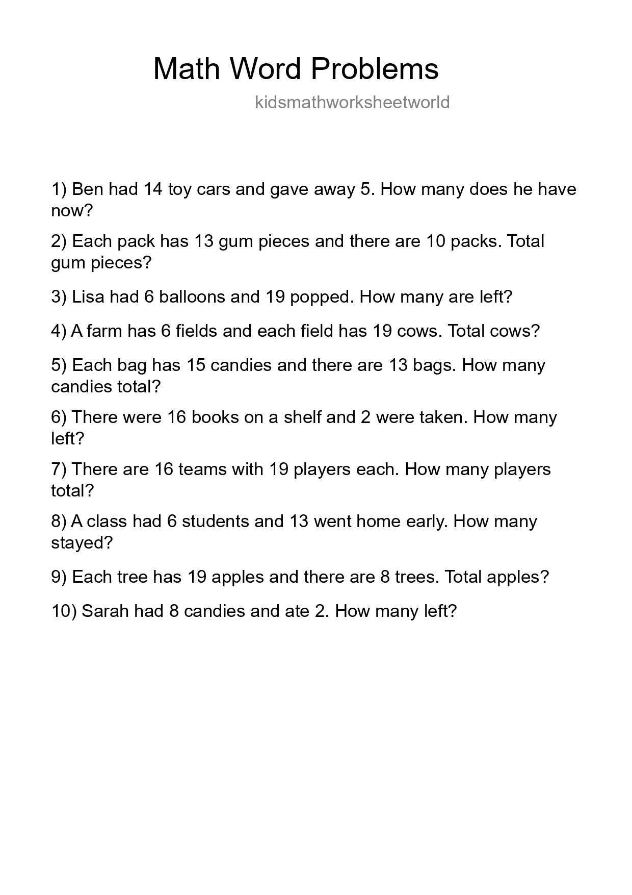 Math Word Problem Worksheet
