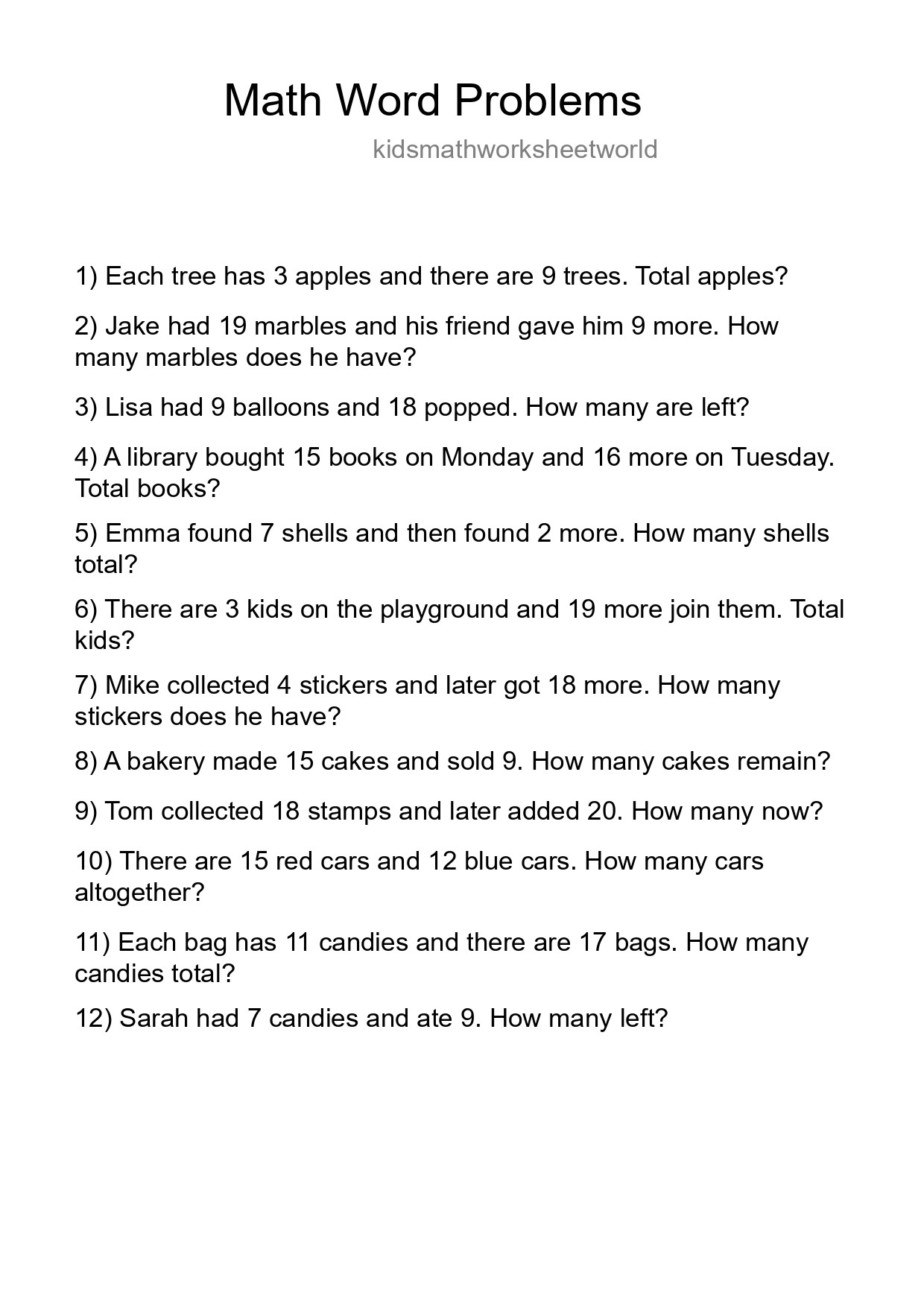 Math Word Problem Worksheet