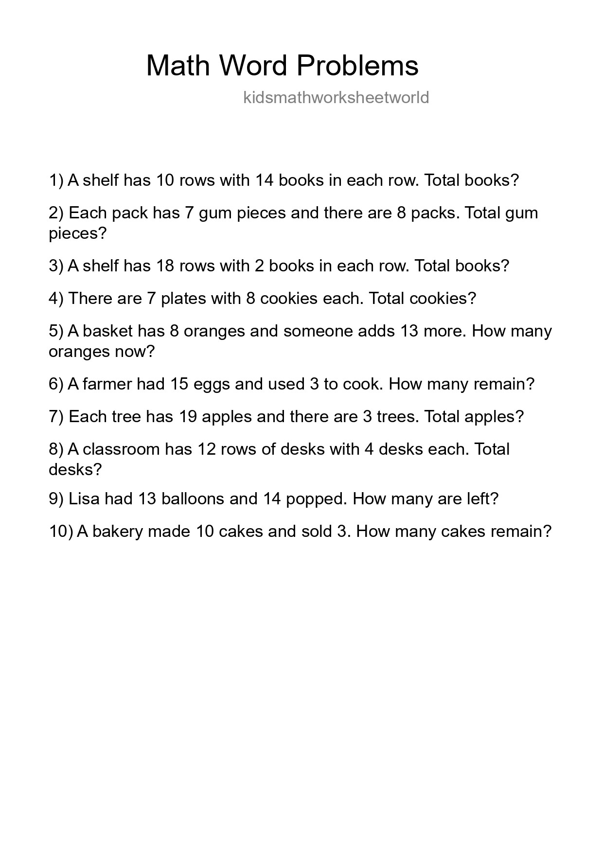 Math Word Problem Worksheet