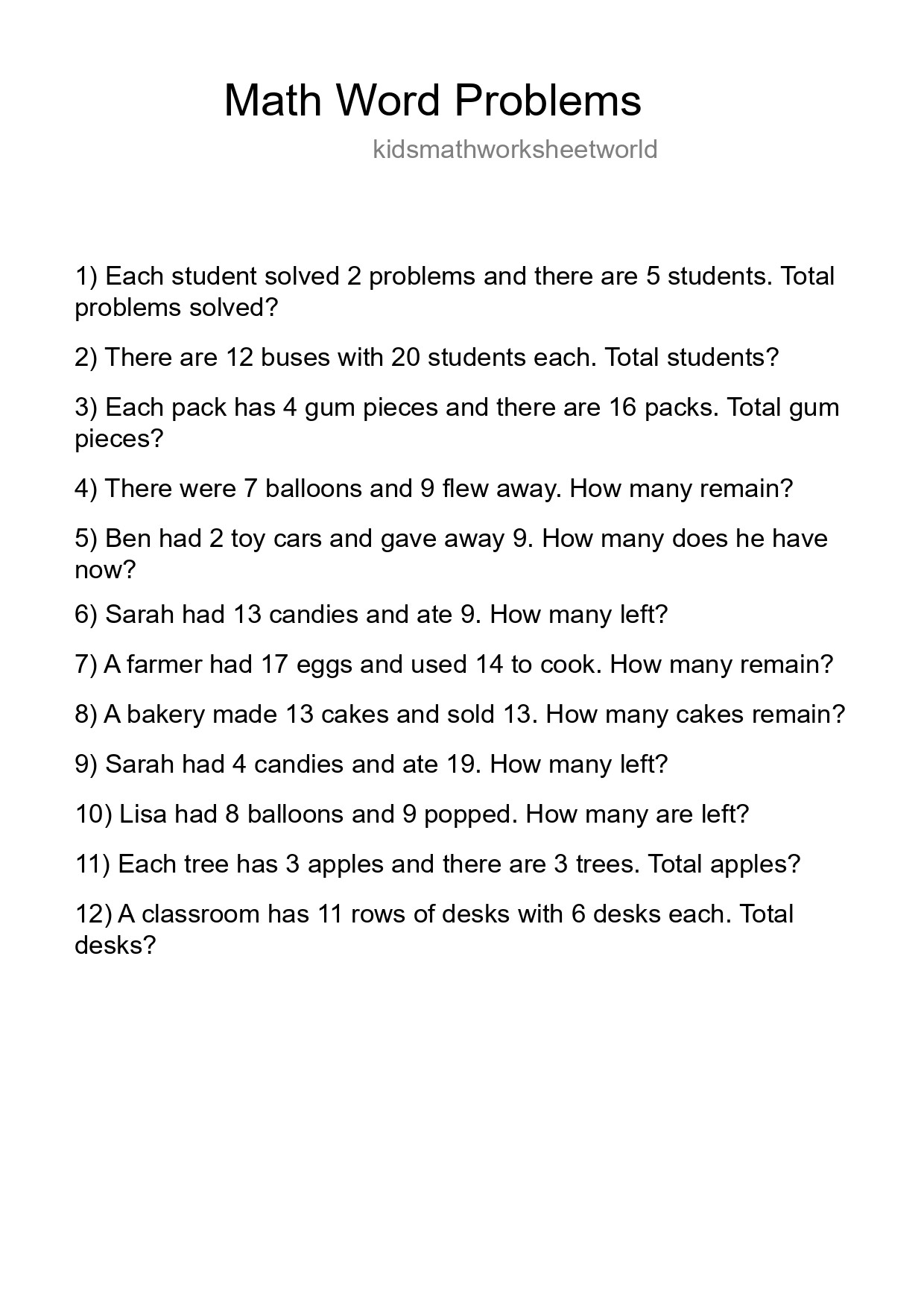 Math Word Problem Worksheet