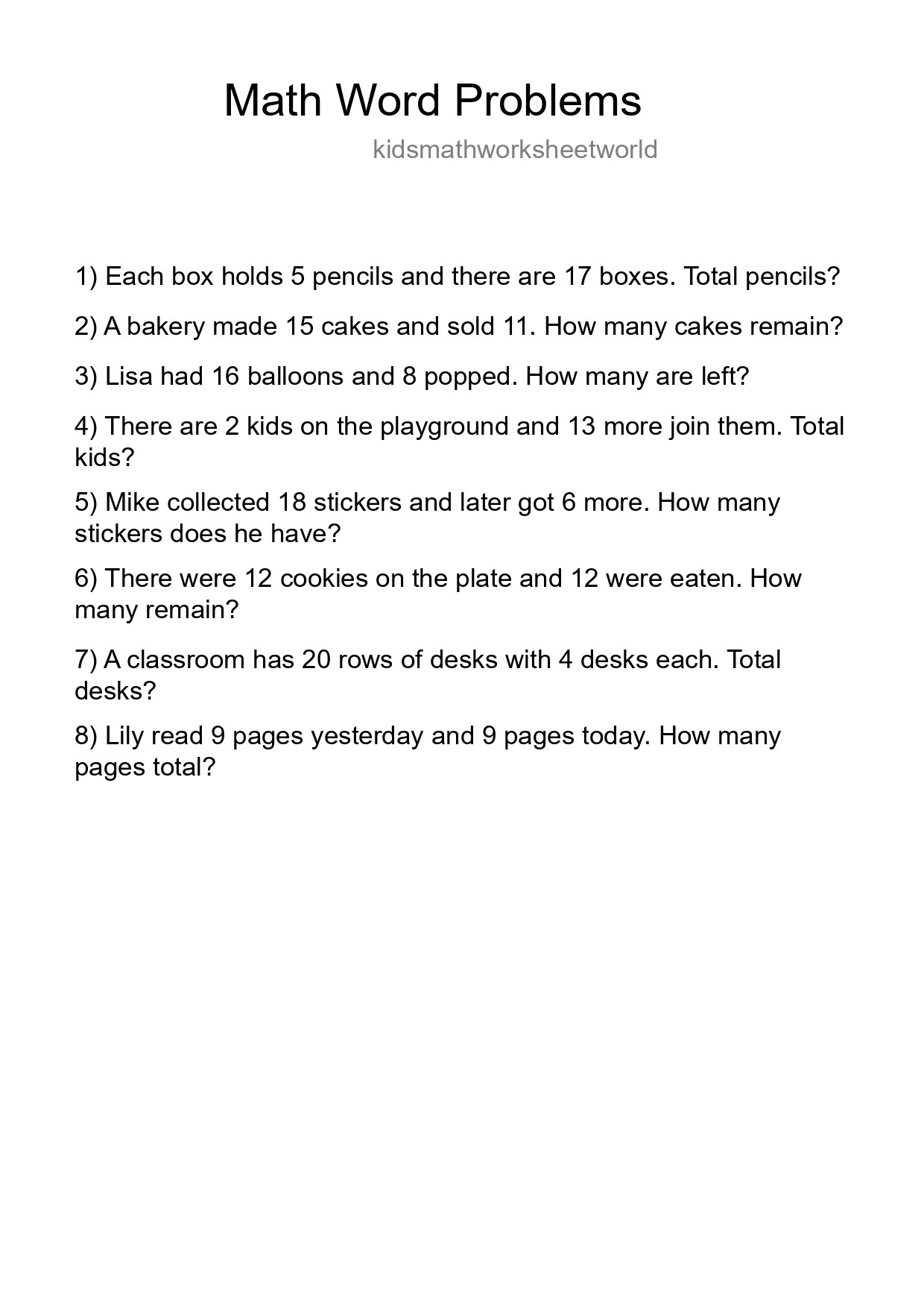 Math Word Problem Worksheet