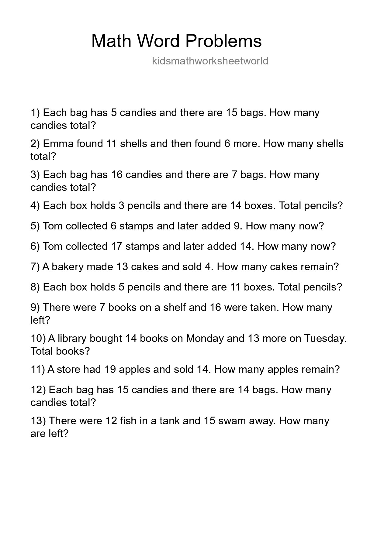 Math Word Problem Worksheet