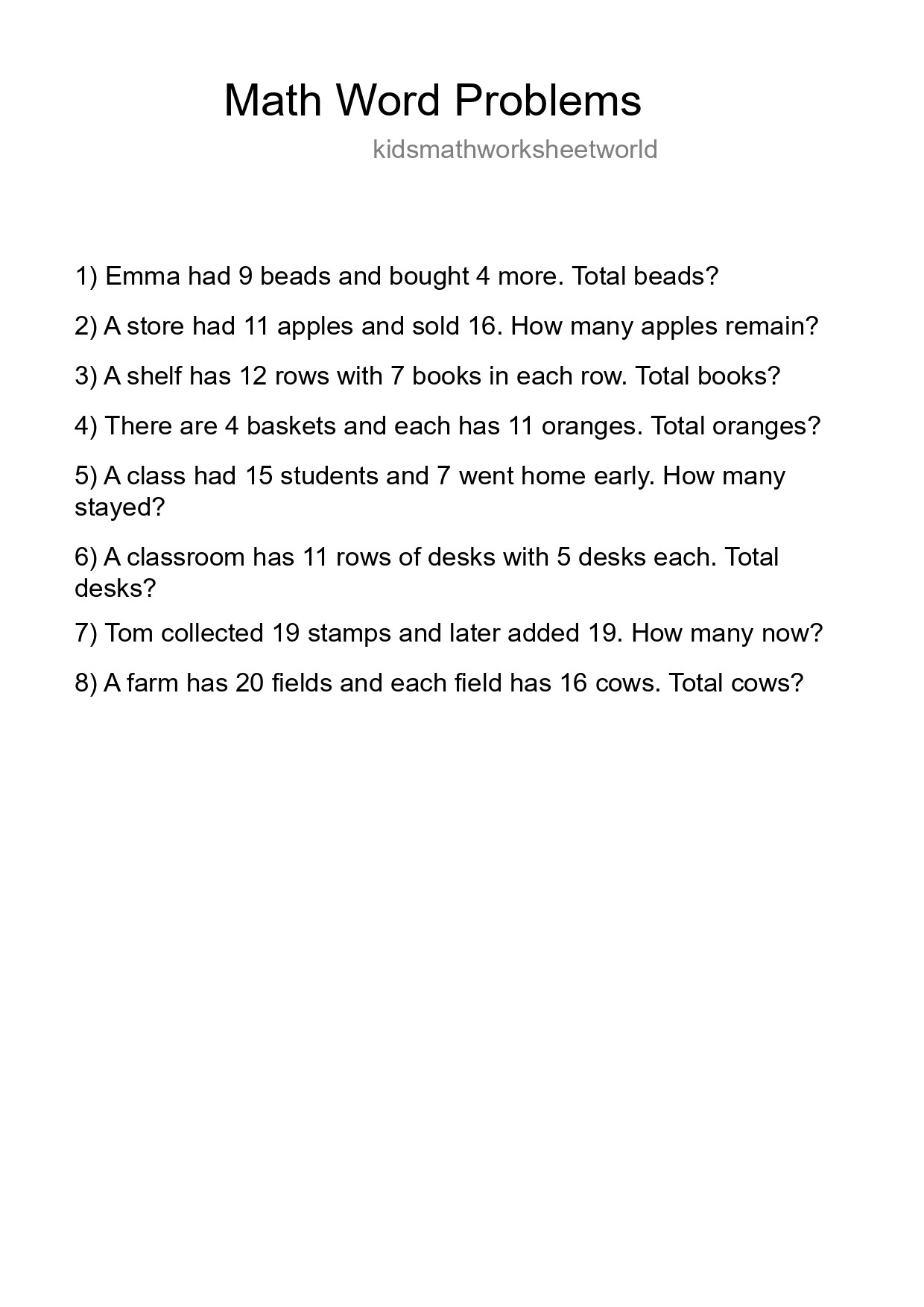 Math Word Problem Worksheet