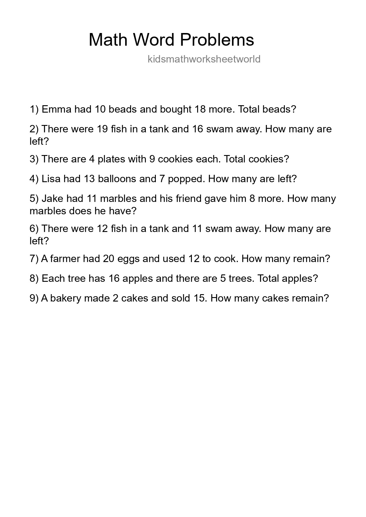 Math Word Problem Worksheet
