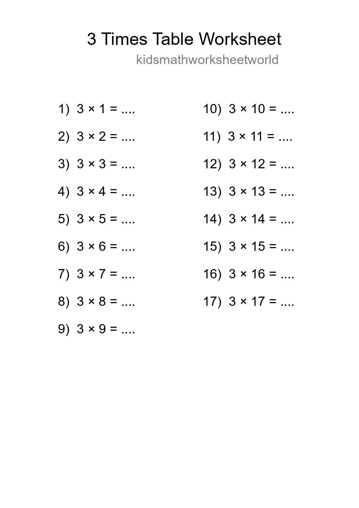 Printable 3 Times Table Worksheet For Grade 2 - Part 174
