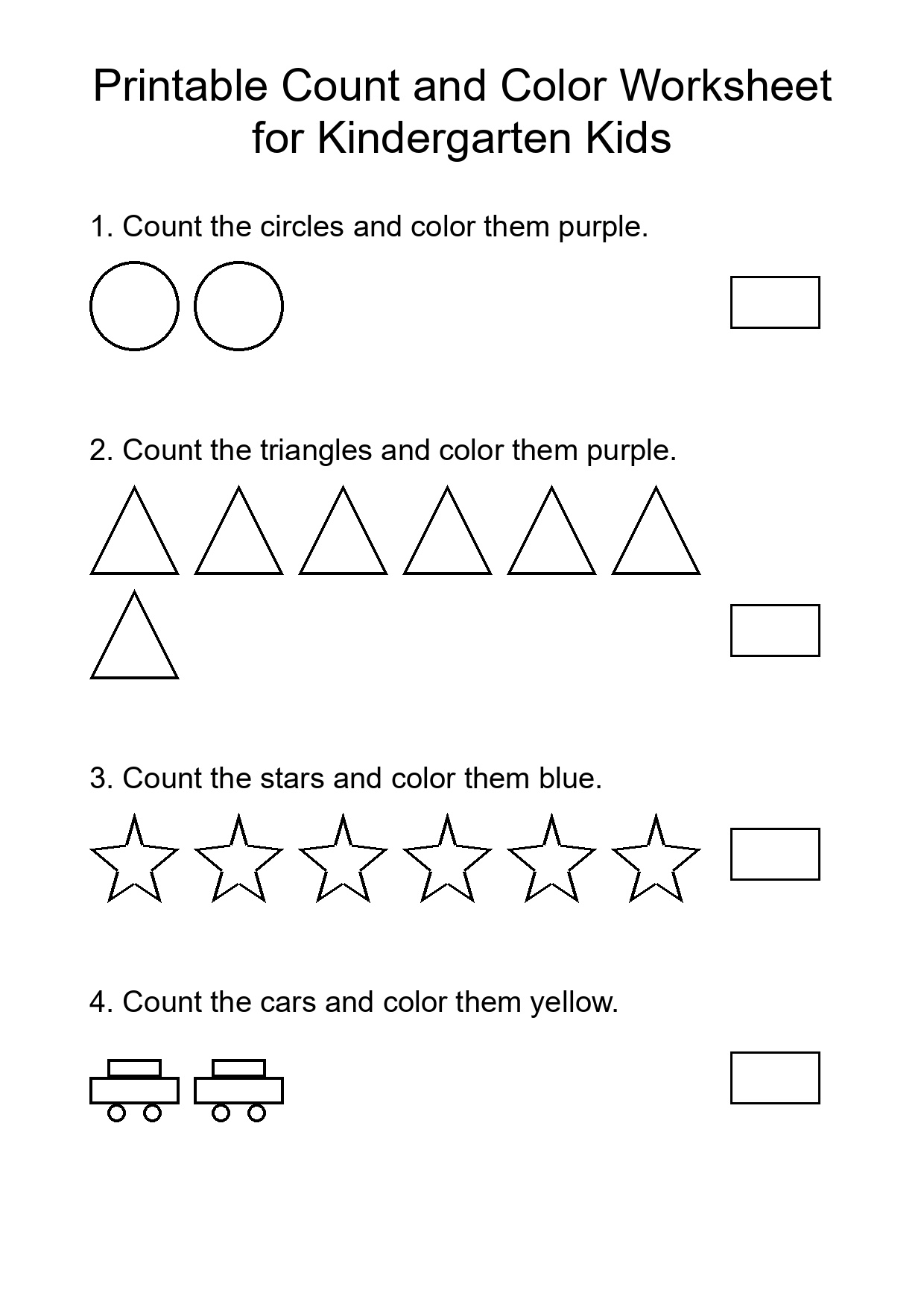 Printable Count and Color Worksheet for Kindergarten Kids
