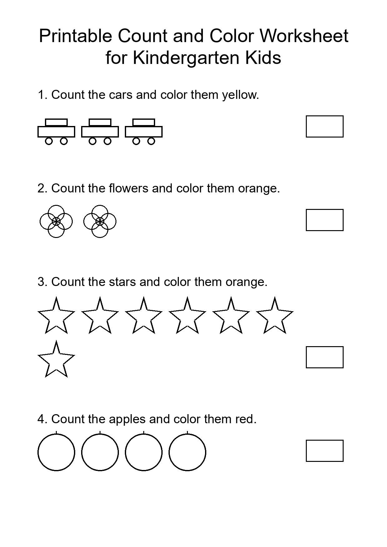 Printable Count and Color Worksheet for Kindergarten Kids
