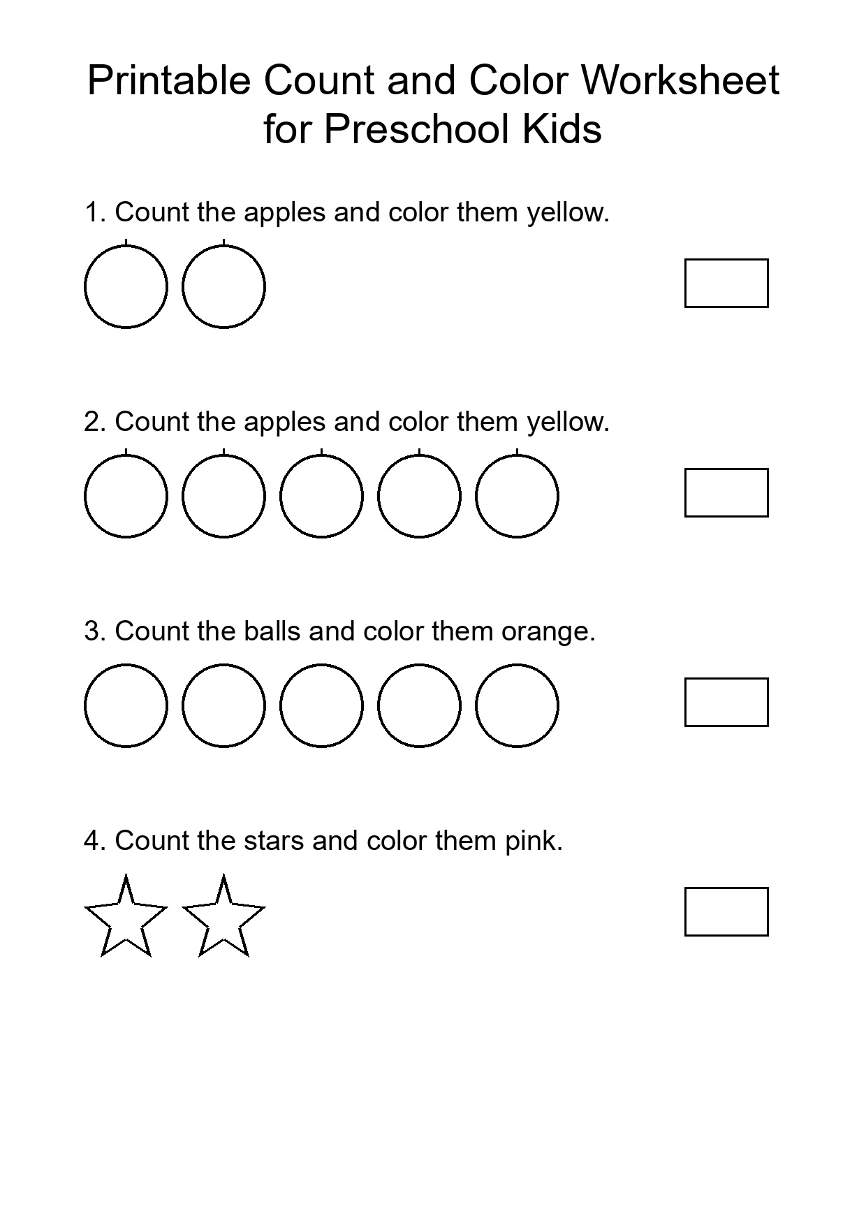 Printable Count and Color Worksheet for Preschool Kids