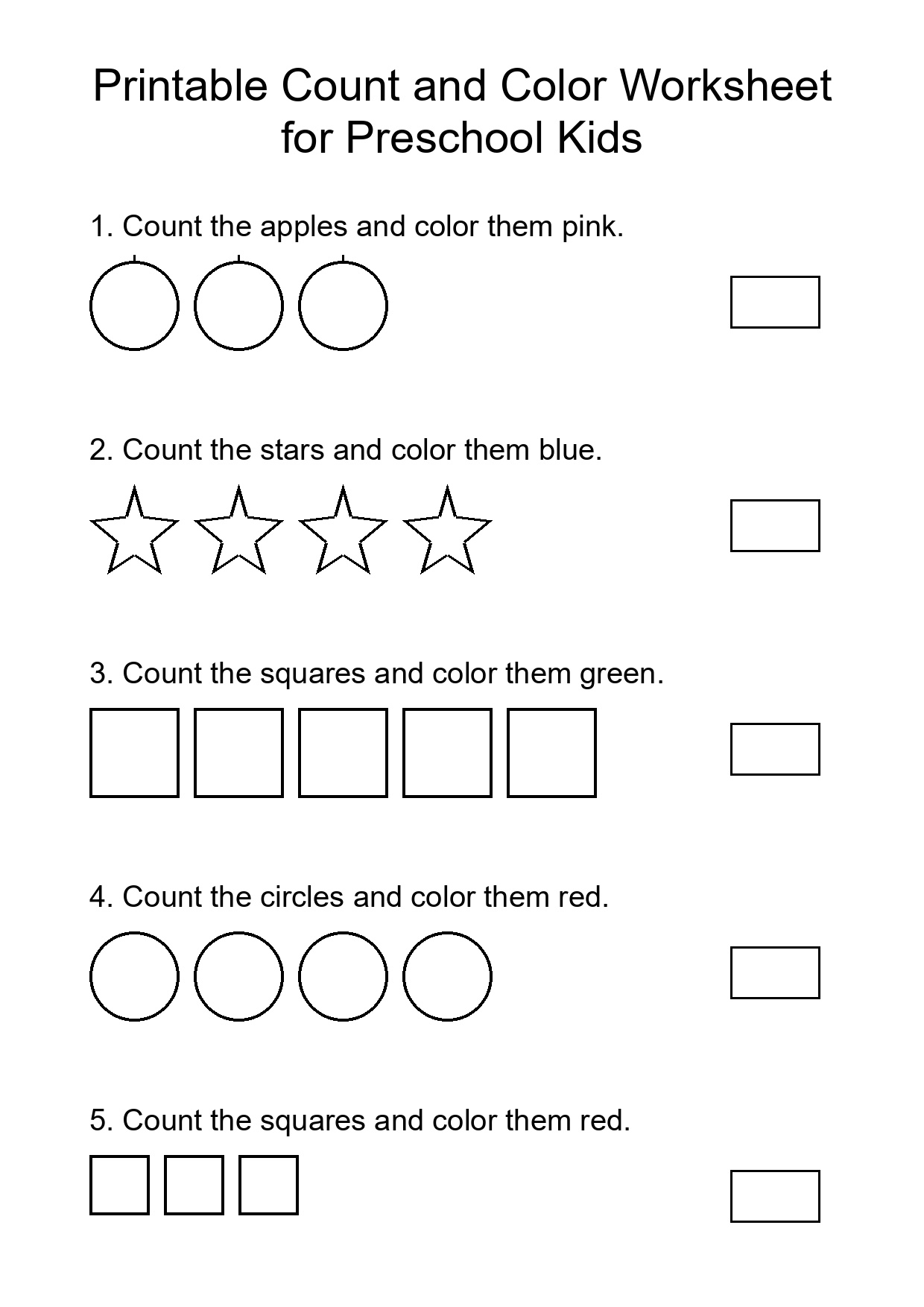 Printable Count and Color Worksheet for Preschool Kids