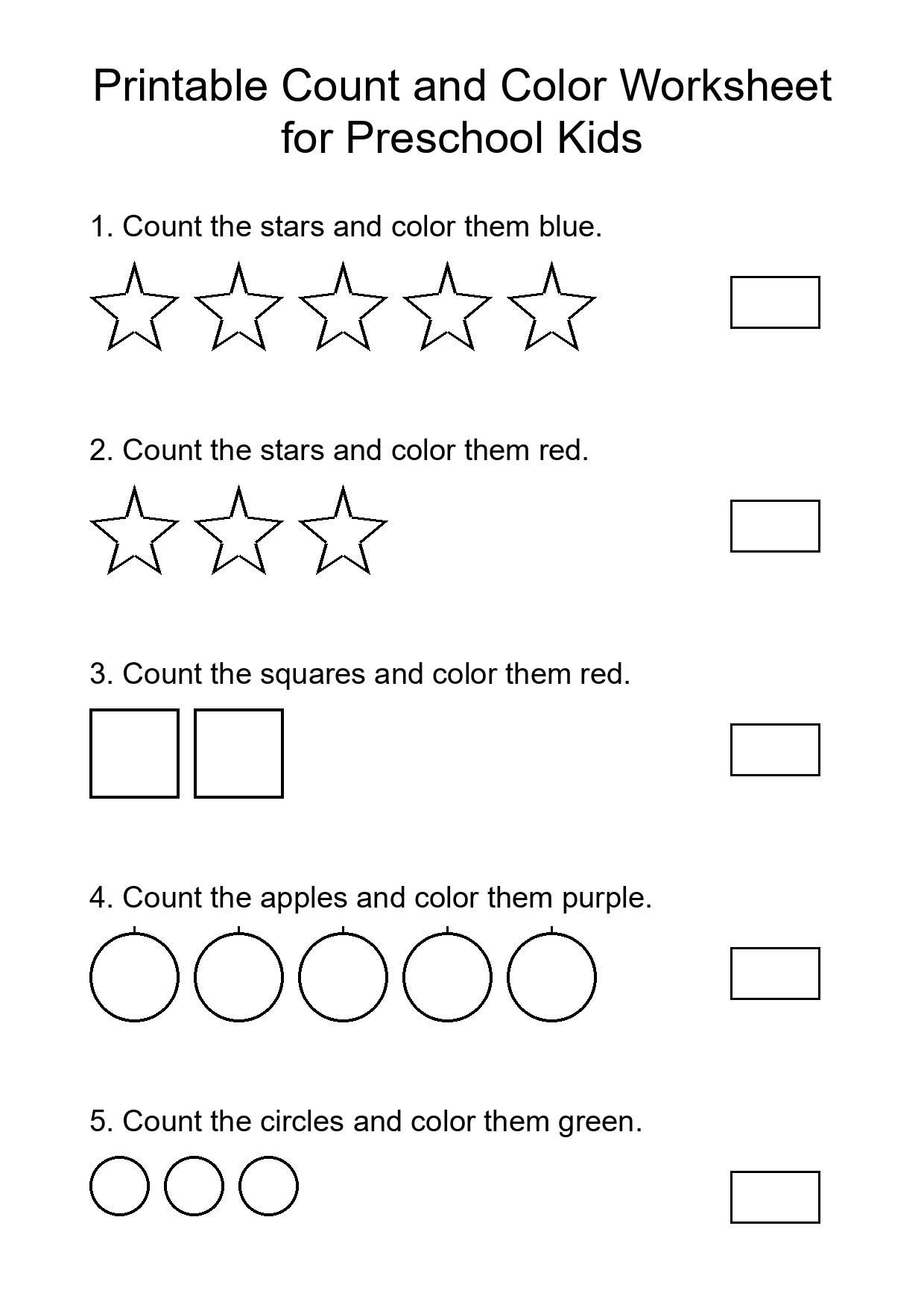 Printable Count and Color Worksheet for Preschool Kids