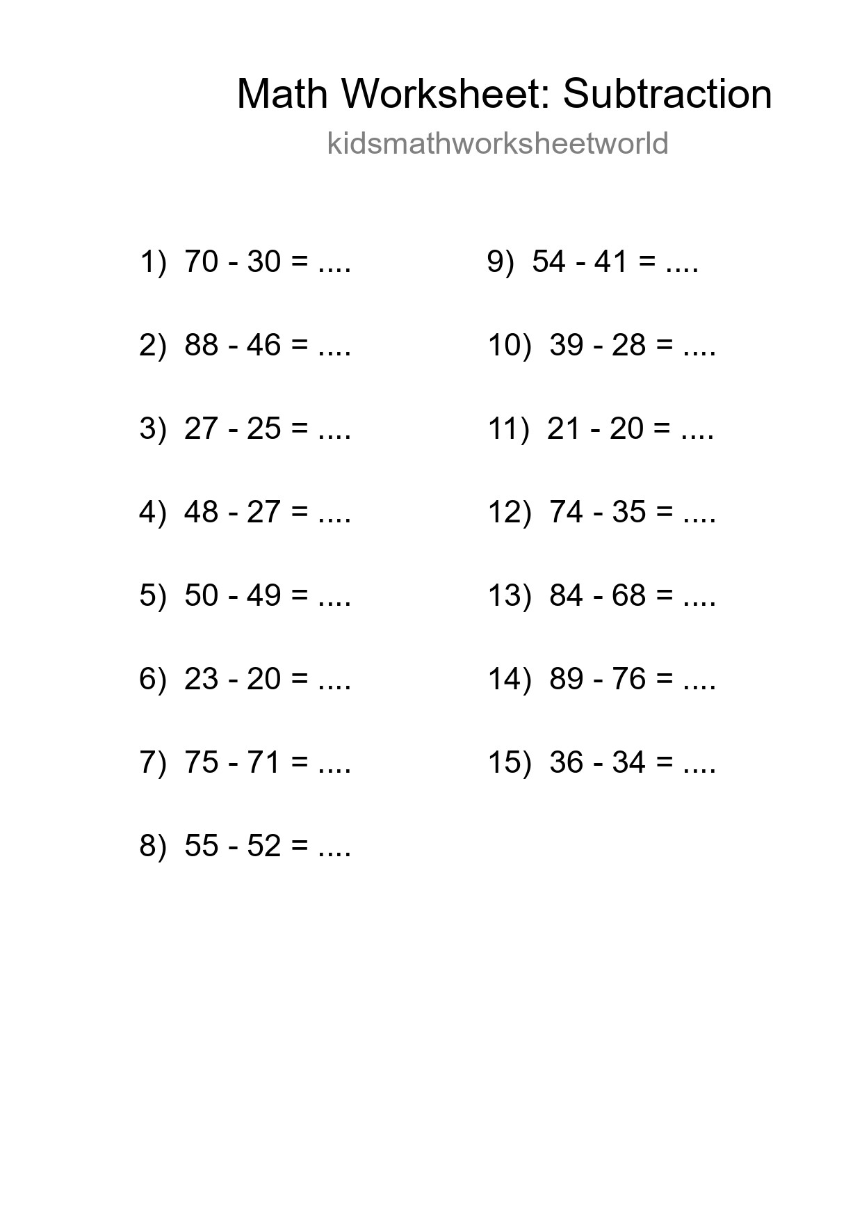 Printable Free 15 Subtraction Math Worksheet For Grade 3 - Part 173