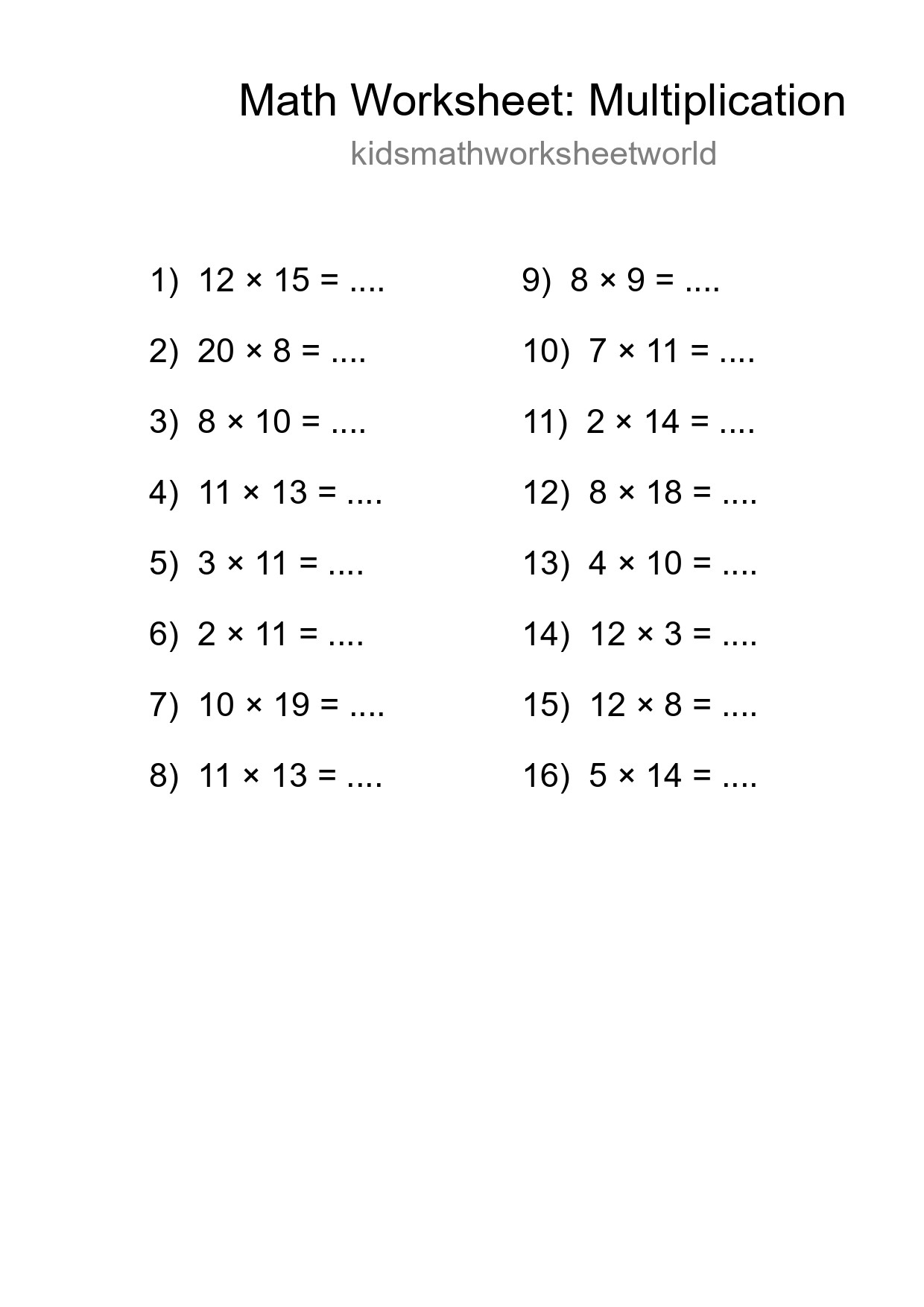 Printable Free 16 Multiplication Math Worksheet For Grade 2 - Part 249