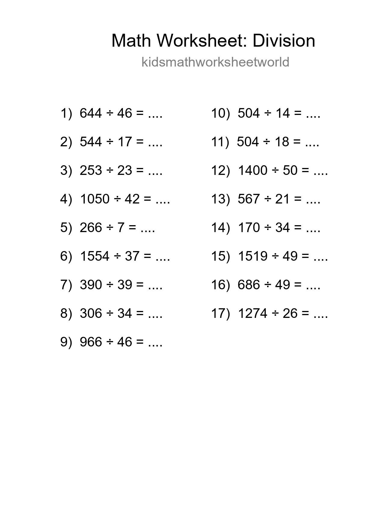 Printable Free 17 Division Math Worksheet For Grade 2 - Part 103