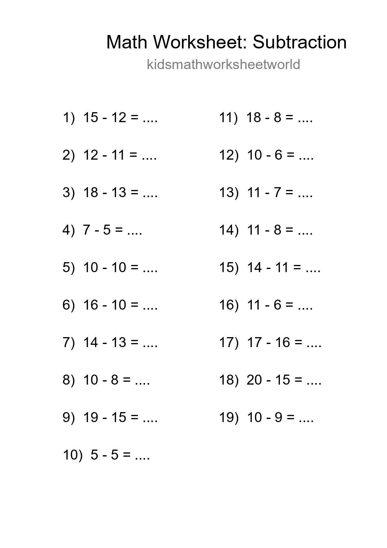Printable Free 19 Subtraction Math Worksheet For Grade 2 - Part 63