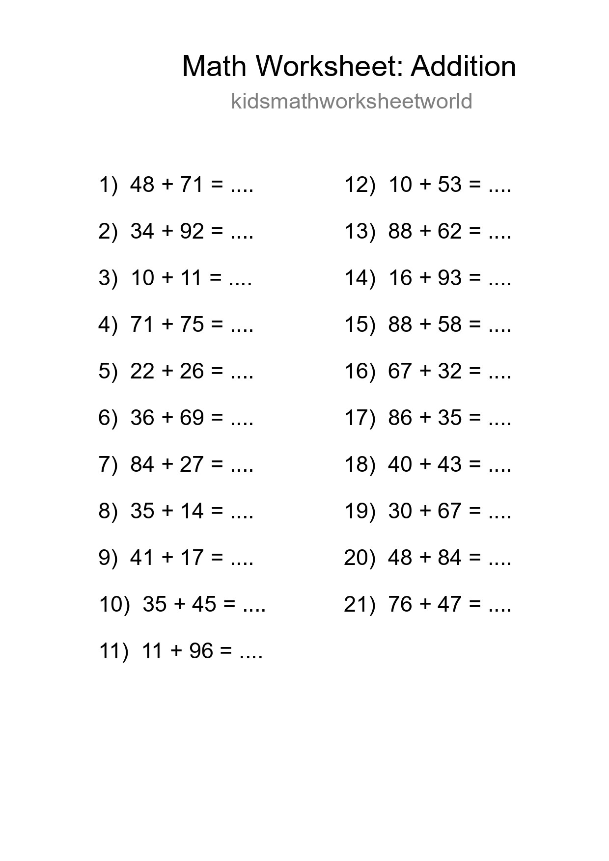 Printable Free 21 Addition Math Worksheet For Grade 3 - Part 23