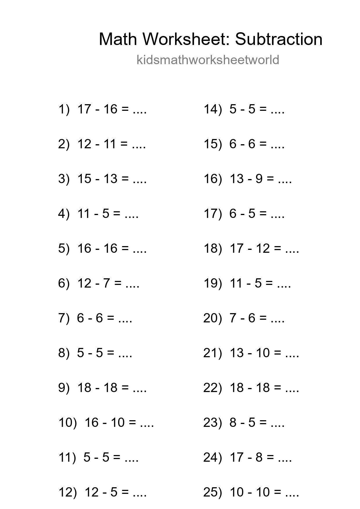 Printable Free 26 Subtraction Math Worksheet For Grade 2 - Part 217