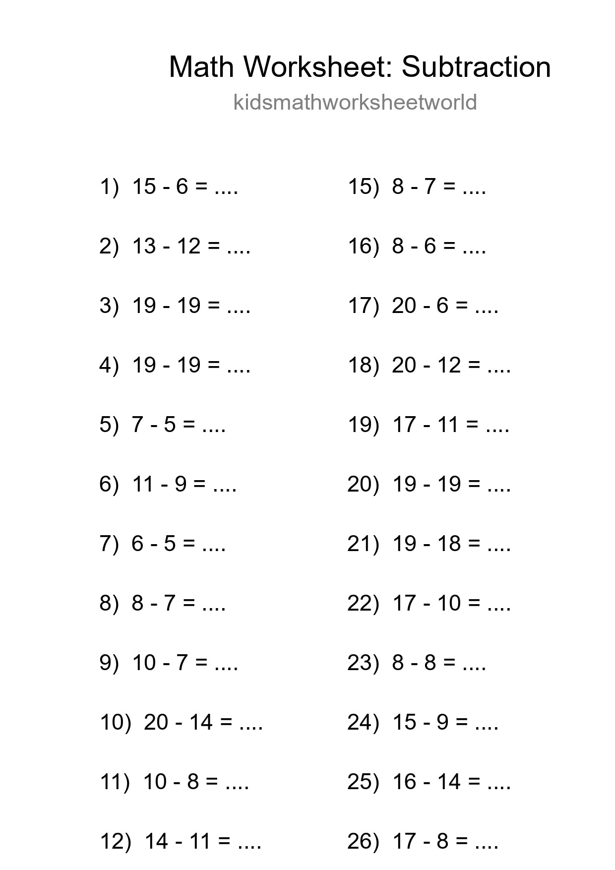 Printable Free 27 Subtraction Math Worksheet For Grade 2 - Part 118
