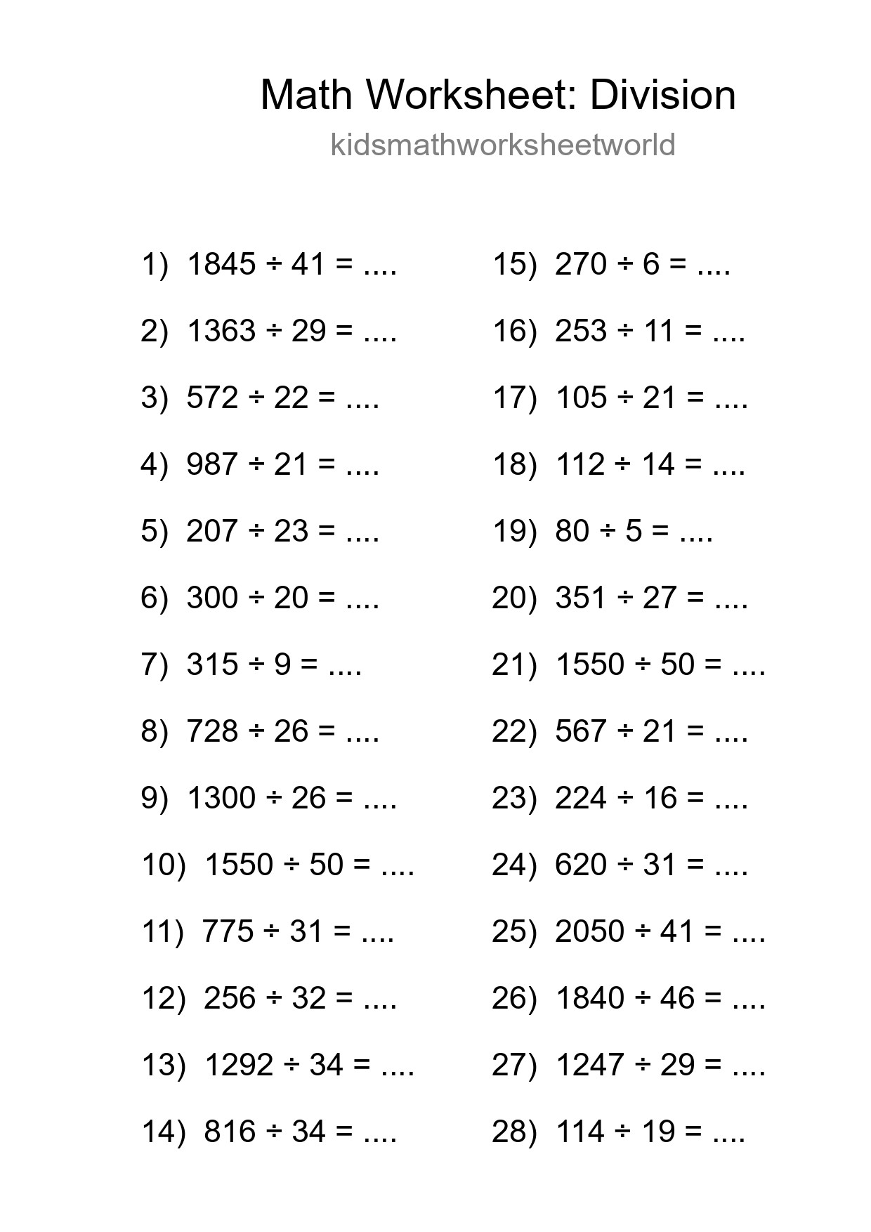 Printable Free 28 Division Math Worksheet For Grade 2 - Part 202