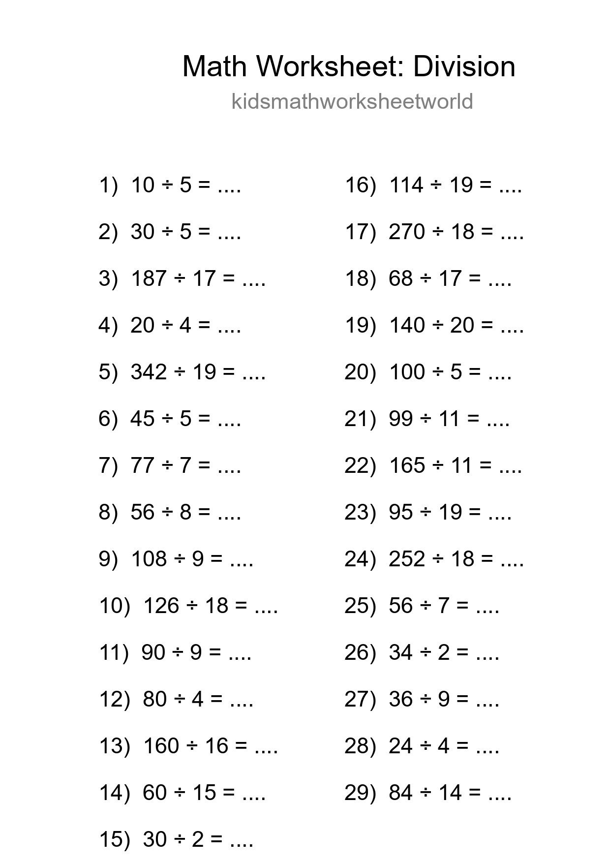 Printable Free 29 Division Math Worksheet For Grade 2 - Part 59