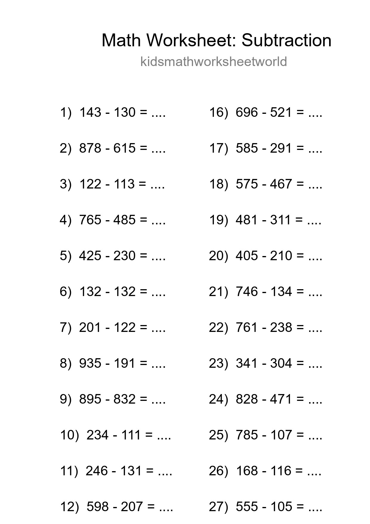 Printable Free 29 Subtraction Math Worksheet For Grade 5 - Part 30