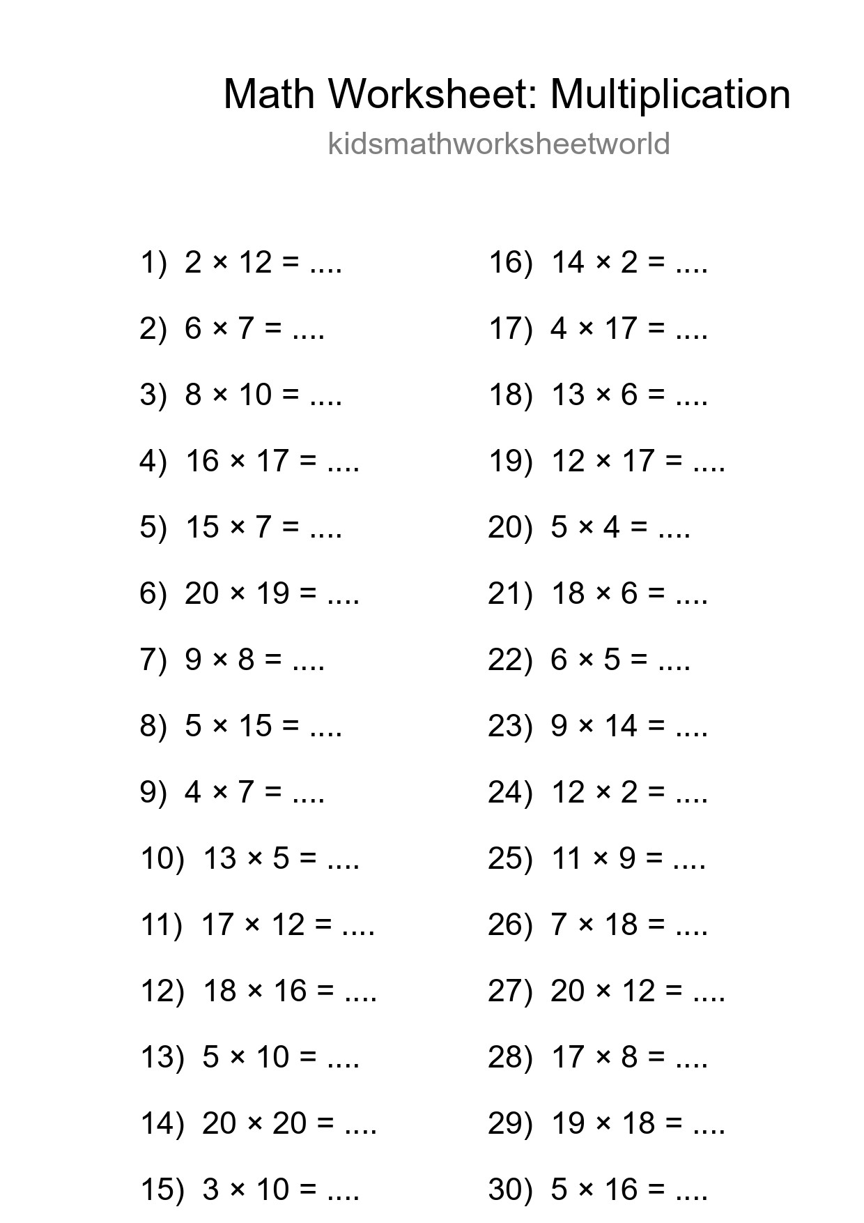 Printable Free 30 Multiplication Math Worksheet For Grade 2 - Part 293